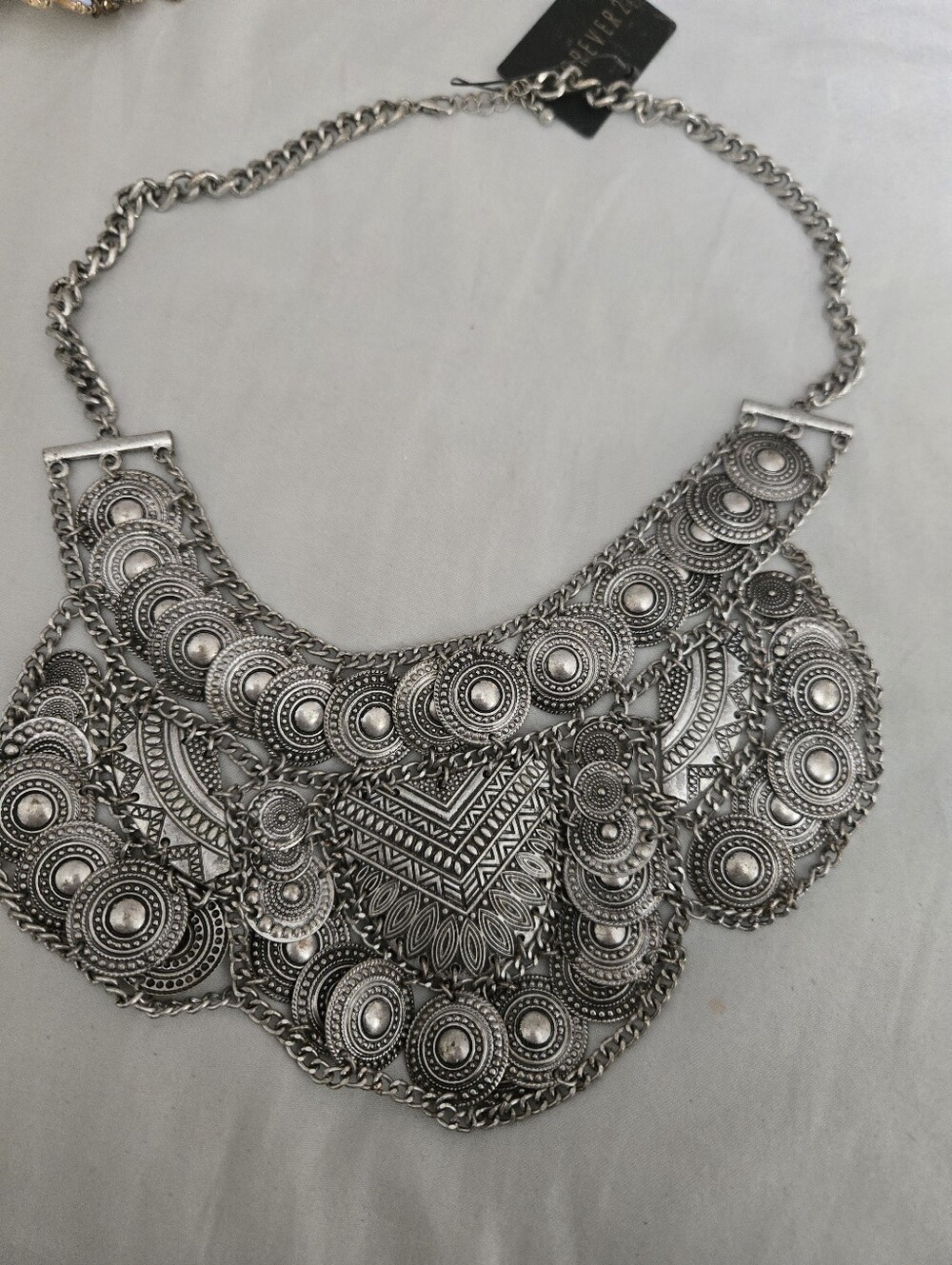 Statement Silver-Tone Bohemian Bib Necklace
